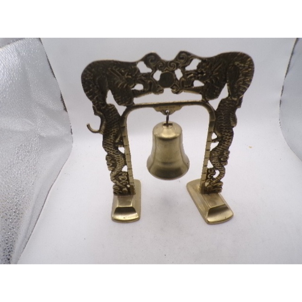 Vintage Brass Dragon Bell Altar Stand Asian Oriental Decor Tabletop 7 Inch